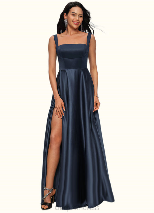 Malia A-line Straight Floor-Length Satin Prom Dresses With Bow HDP0022195