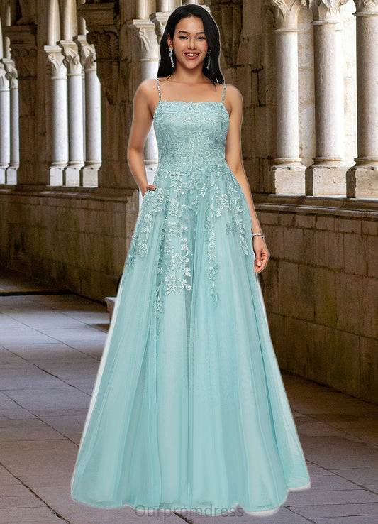 Payten Ball-Gown/Princess Straight Floor-Length Tulle Prom Dresses With Appliques Lace Sequins HDP0022206
