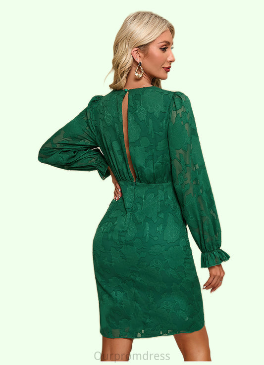 Cheryl V-Neck Elegant Sheath/Column Chiffon Jacquard Asymmetrical Dresses HDP0022505