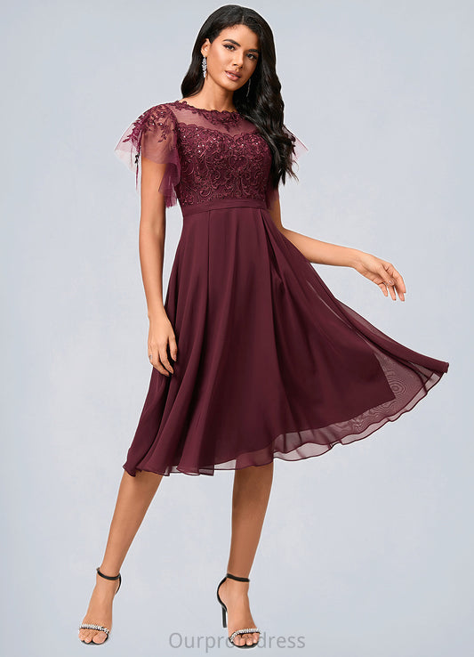Cara A-line Illusion Knee-Length Chiffon Cocktail Dress With Sequins HDP0022512