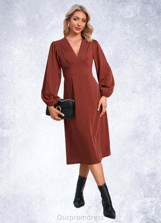 Alexandra Bow Ruffle V-Neck Elegant A-line Satin Midi Dresses HDP0022518