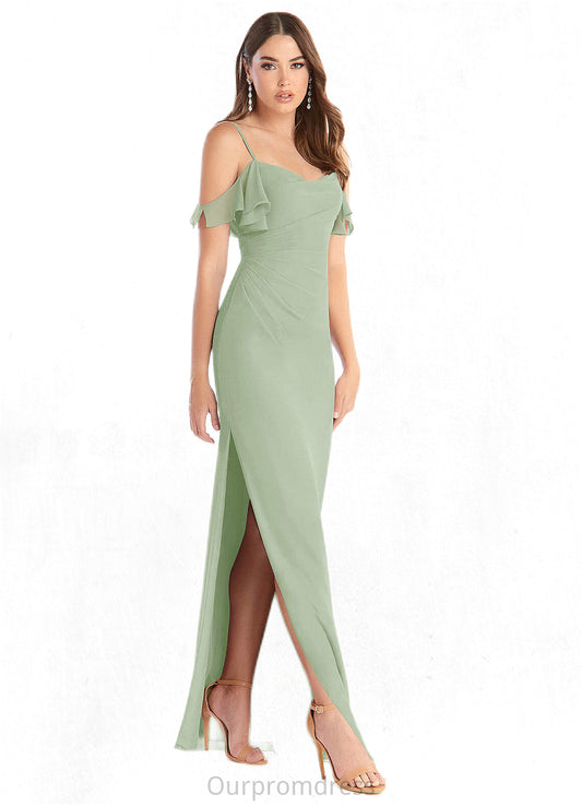Taliyah Sheath Off the Shoulder Chiffon Floor-Length Dress Dusty Sage HDP0022711