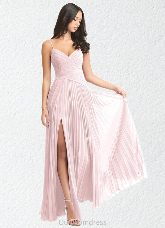Simone A-Line V-Neck Pleated Chiffon Floor-Length Dress Blushing Pink HDP0022712