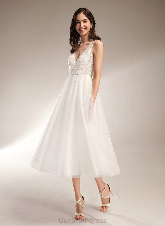 Wedding Dresses Lauren Wedding Dress V-neck Tulle Tea-Length A-Line Lace