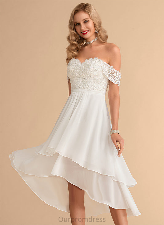 Wedding Dresses Sequins A-Line Chiffon Beading Lace Dress With Asymmetrical Wedding Off-the-Shoulder Camryn
