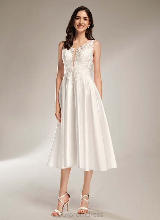 Wedding Dresses Pockets Tea-Length With V-neck Dress A-Line Wedding Alanna