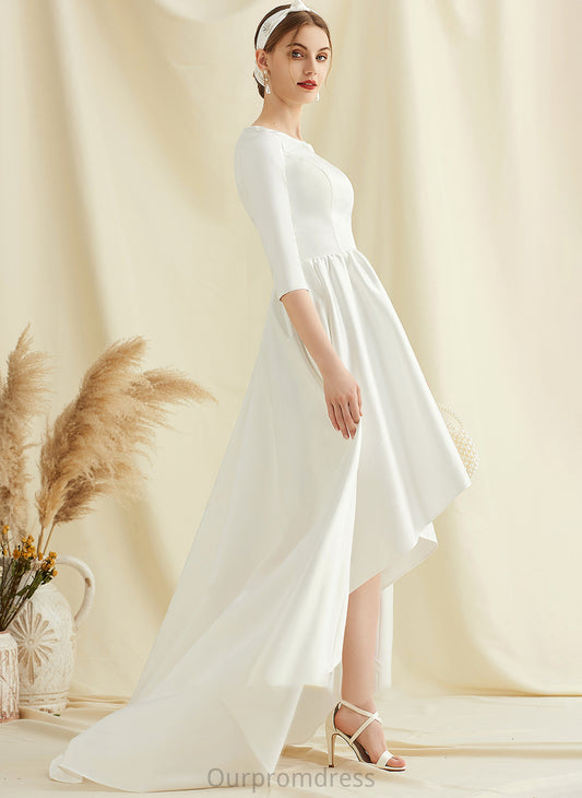 Wedding Dresses Satin Scoop Dress Carlie Pockets Asymmetrical Neck Wedding With A-Line