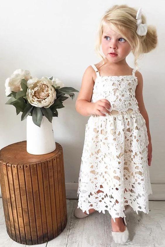 Cute Spaghetti Straps Lace Appliques Flower Girl Dresses, Child Dresses STG15137