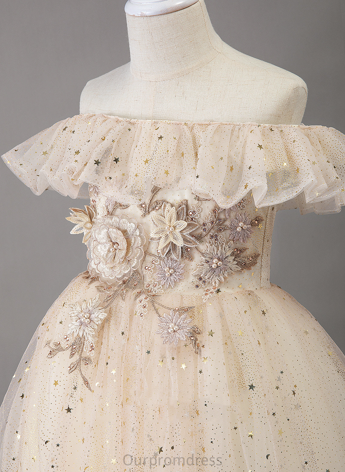 - Off-the-Shoulder Lace Flower Flower Girl Dresses A-Line Dress Girl Terri Sleeveless With Tulle/Sequined Floor-length