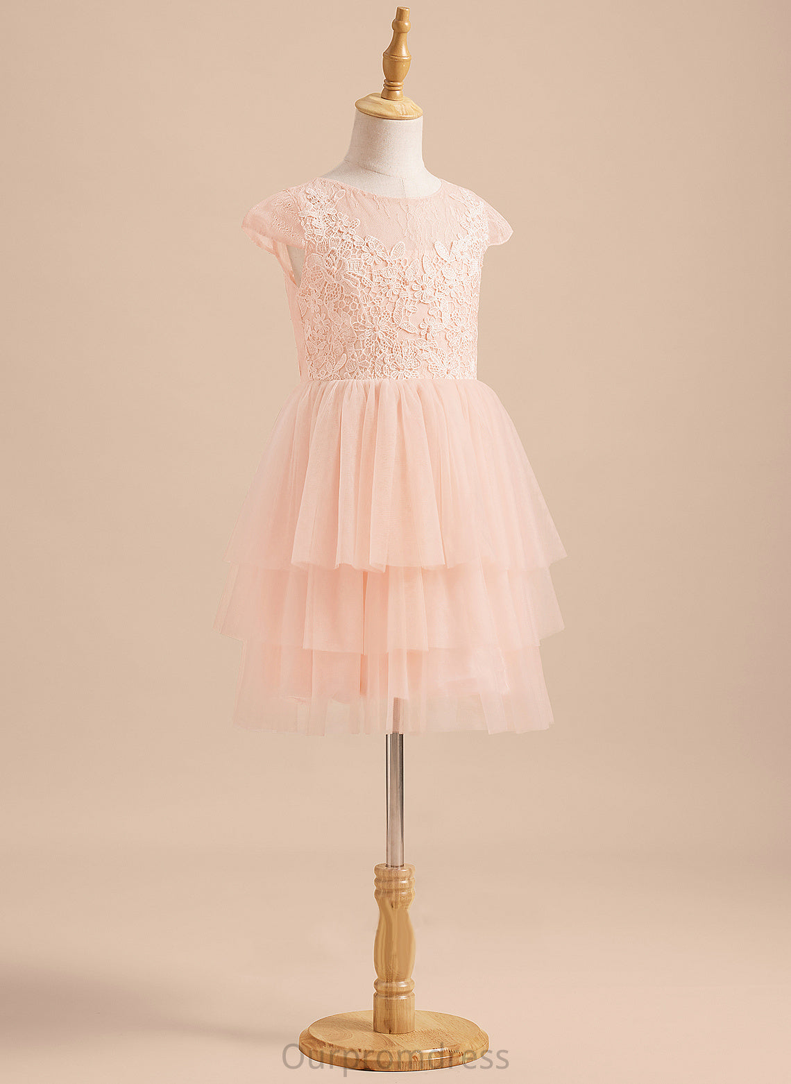 - Flower Short With Lace/V Sleeves Back Girl A-Line Michaelia Neck Flower Girl Dresses Tulle Dress Knee-length Scoop