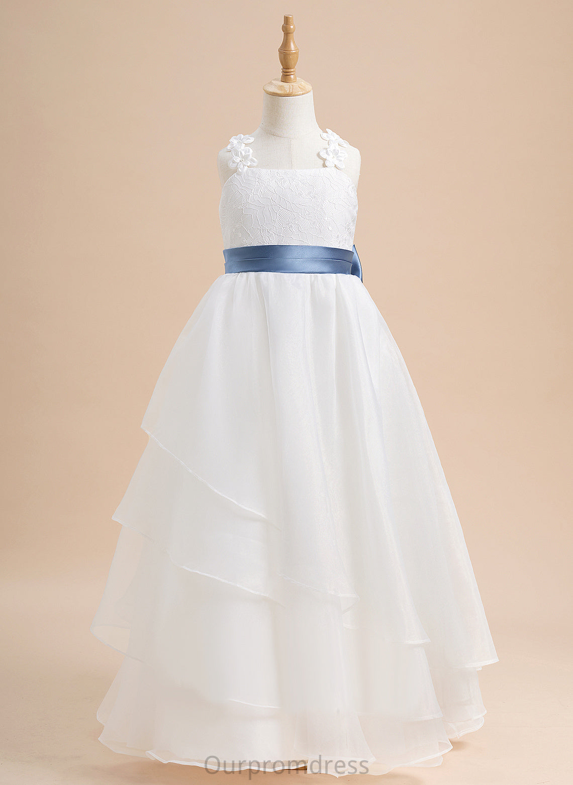 - Neckline Flower With Floor-length Ball-Gown/Princess Dress Square Lace/Sash/Beading/Flower(s)/Bow(s) Organza Sleeveless Flower Girl Dresses Chasity Girl