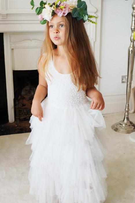 A Line Round Neck Tulle White Straps Flower Girl Dresses with Lace, Baby Dresses STG15021