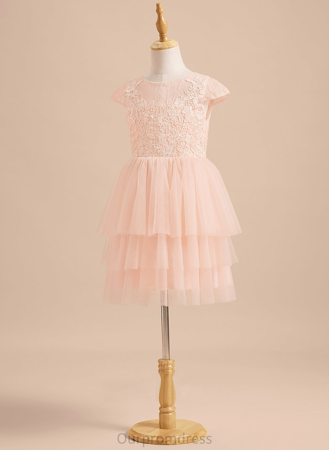 - Flower Short With Lace/V Sleeves Back Girl A-Line Michaelia Neck Flower Girl Dresses Tulle Dress Knee-length Scoop
