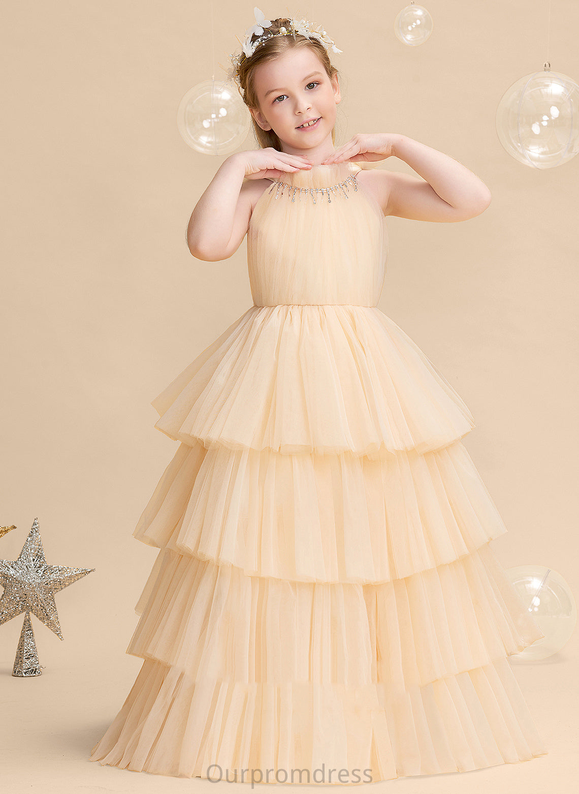 - Tulle Flower Girl Dresses Mckenzie Ball-Gown/Princess High Flower Neck Floor-length Girl Dress Sleeveless