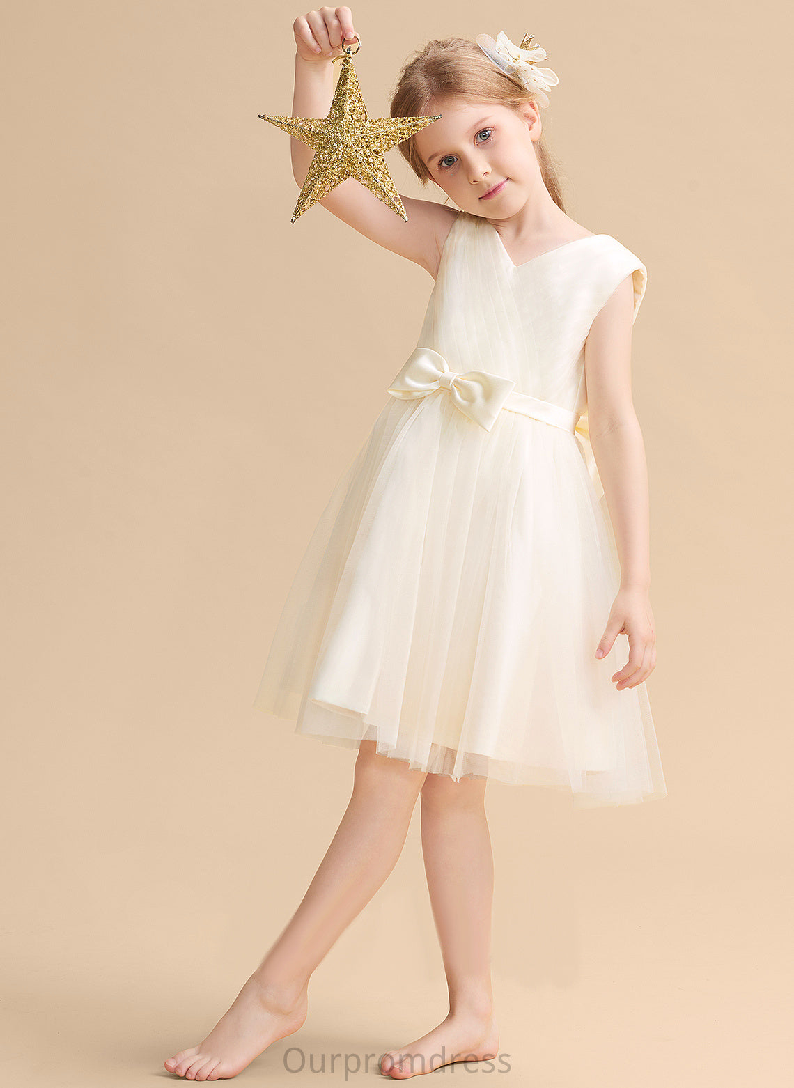 - V-neck Flower Girl Dresses With Bow(s) Tulle Flower Dress Carleigh A-Line Knee-length Girl Sleeveless