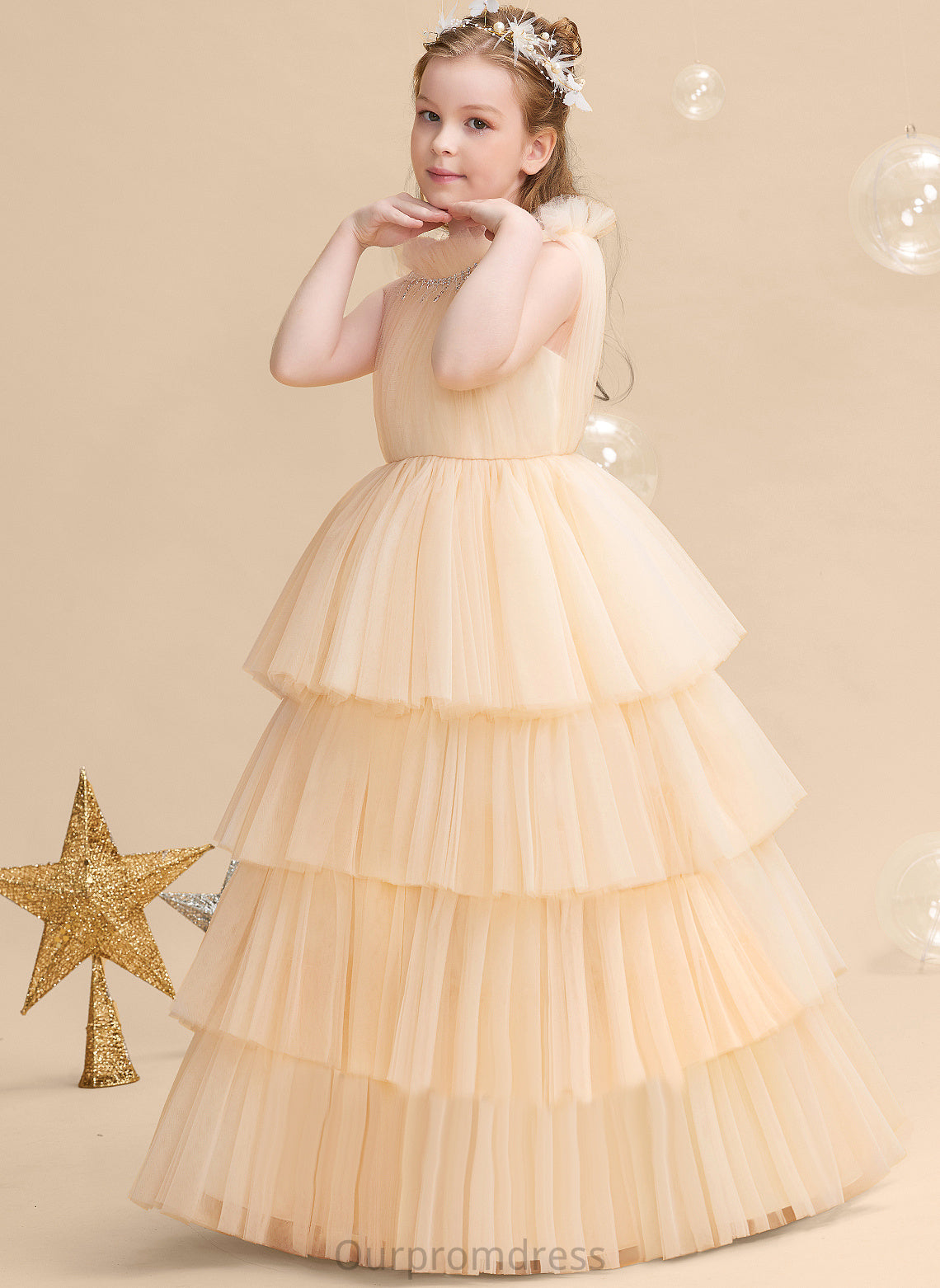 - Tulle Flower Girl Dresses Mckenzie Ball-Gown/Princess High Flower Neck Floor-length Girl Dress Sleeveless