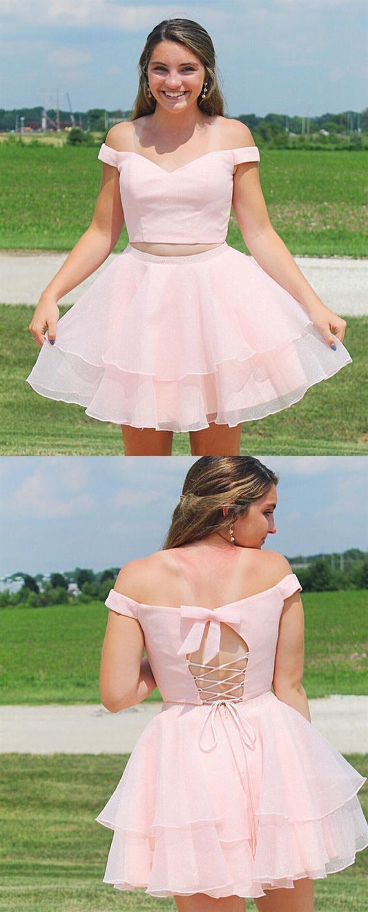 2 Pieces Homecoming Dresses Pink Taryn Short Modest Hoco Dresses