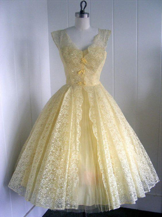 1950S Vintage Ball Gown V Neck Lace Alanna Cocktail Homecoming Dresses Mini Short Dress