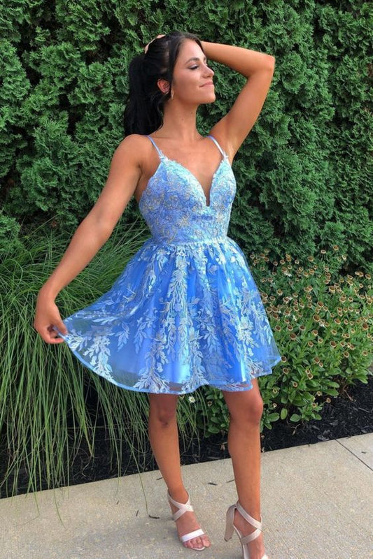 -Up Sequined Giuliana Homecoming Dresses Lace Sky Blue With Flowers HD16431