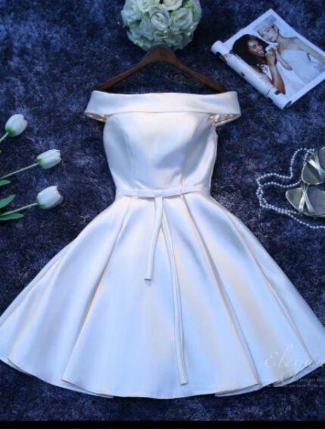 Simple White V Neck Sleeveless A Line Homecoming Dresses Satin Mabel Short HD1813