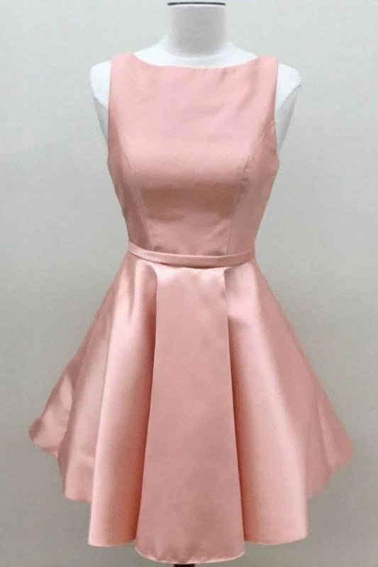 Simple Scoop Cheap Short Lucile Satin A Line Homecoming Dresses Pink Dresses HD1941