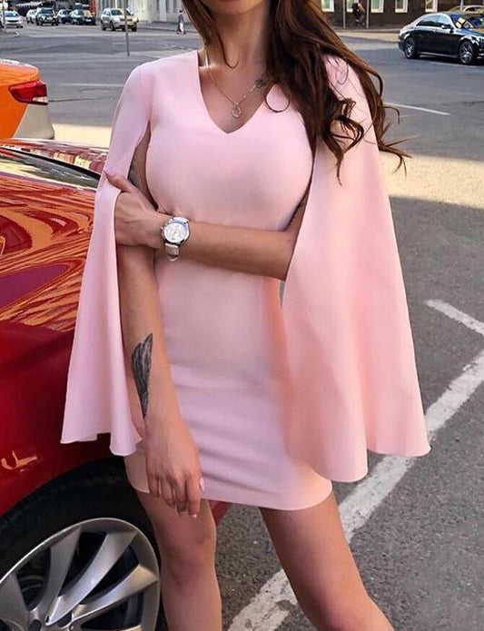 Beautiful Sheath V Neck Short Party Dress With Cloak Pink Homecoming Dresses Harmony HD2325