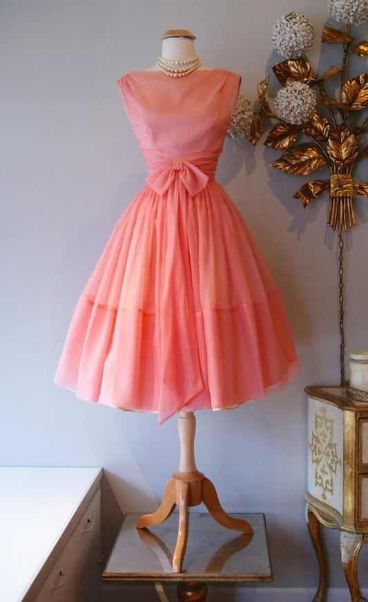 1950S Vintage Ball Gown Crew Neck Coral Mini Jimena Cocktail Homecoming Dresses Short Dresses