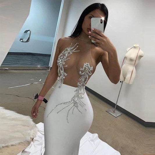 Halter Homecoming Dresses Gabrielle Neckline Sleeveless Sequin Crystal Bandage Kneen Length HD23951