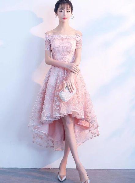 Beautiful High Low Lace Pink Macie Homecoming Dresses Cute Party Dress HD24087