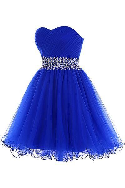 A-Line Sweetheart Short Tulle Homecoming Dresses Royal Blue Hilda Lace -Up HD2482