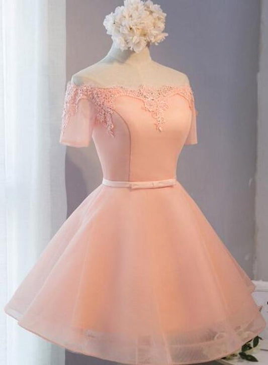 Off Pink Homecoming Dresses Monica Shoulder Short Lovely Party Dress For Sale HD2938