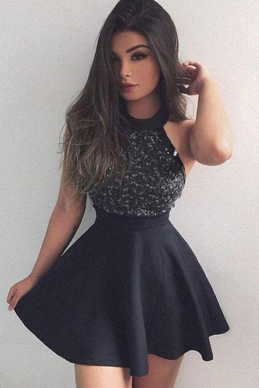 Black Short Mini Dress With Beading Fashion Homecoming Dresses Willa Graduation Dress HD366