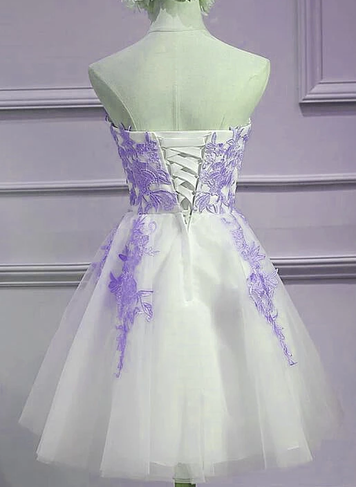 Lovely Sweetheart White Homecoming Dresses Averi Lace Tulle With Purple Cute Party HD4720