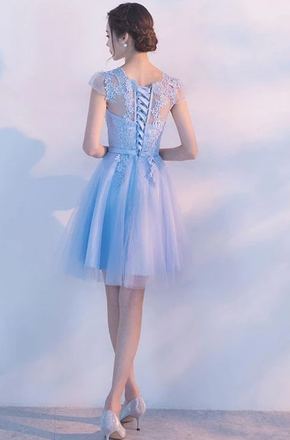 LIGHT BLUE A LINE TULLE Nathalia Homecoming Dresses LACE SHORT DRESS 2024 HD4948