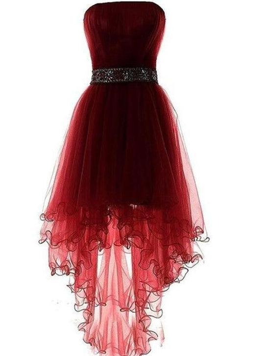 Wine Red Burgundy High Low Party Dress Amara Homecoming Dresses With Beadings HD5639