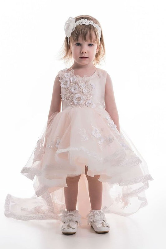 2024 Asymmetrical Scoop Tulle With Applique Flower Girl Dresses P2B74BYZ