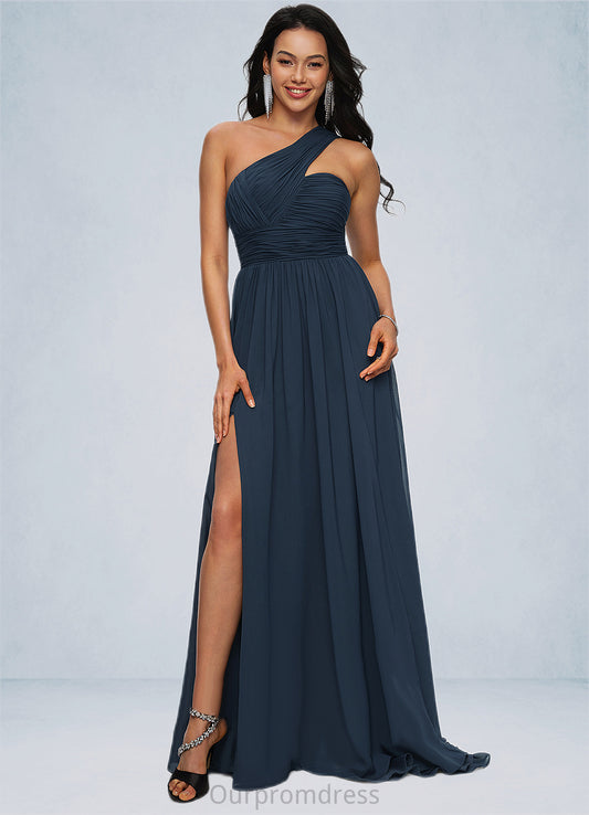 Haylee A-line Asymmetrical Sweep Train Chiffon Prom Dresses With Pleated HDP0022212
