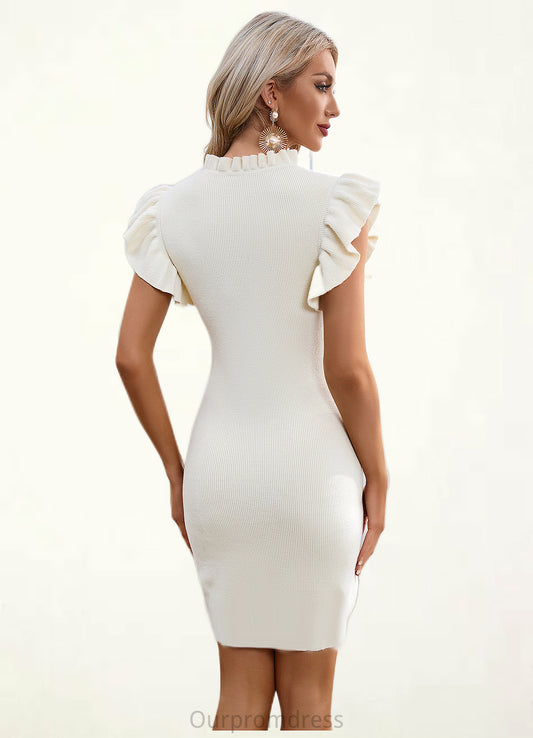 Harriet Cascading Ruffles High Neck Elegant Bodycon Cotton Blends Mini Dresses HDP0022555