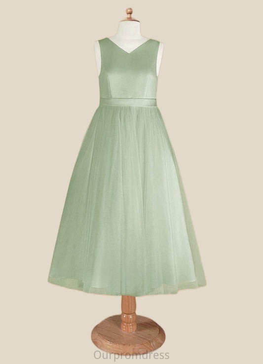 Julissa A-Line Pleated Matte Satin Tea-Length Dress Dusty Sage HDP0022804