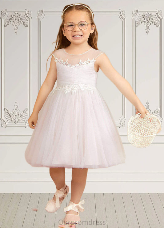 Meghan A-Line Lace Tulle Knee-Length Dress Diamond White/Blushing pink HDP0022858